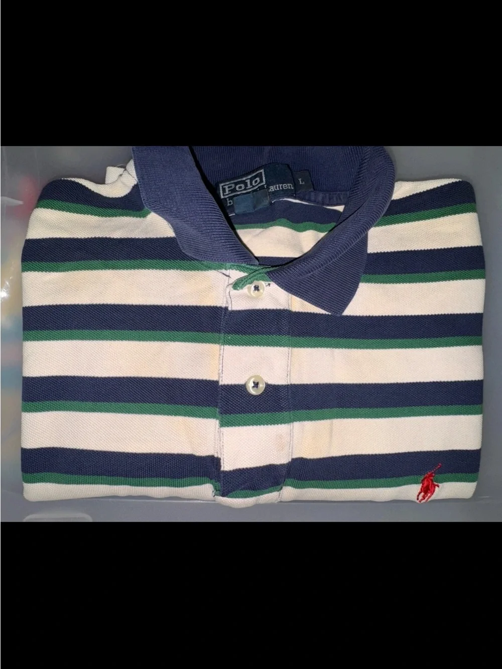 Polo by Ralph Lauren Navy, White & Green Striped Cotton Polo